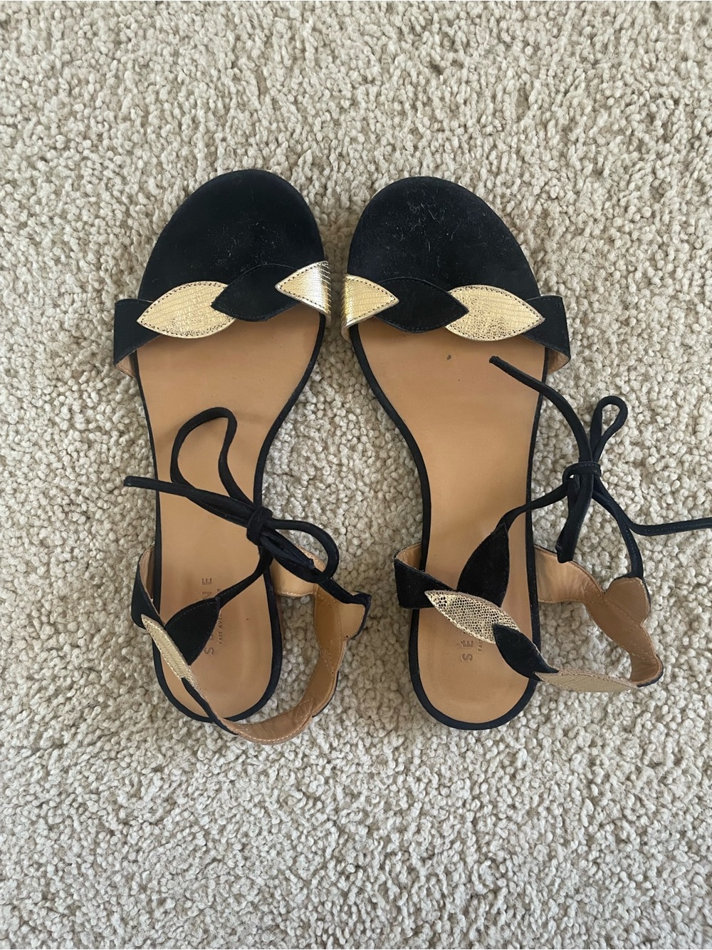 Sezane Black and Gold Women's Lace-Up Sandals